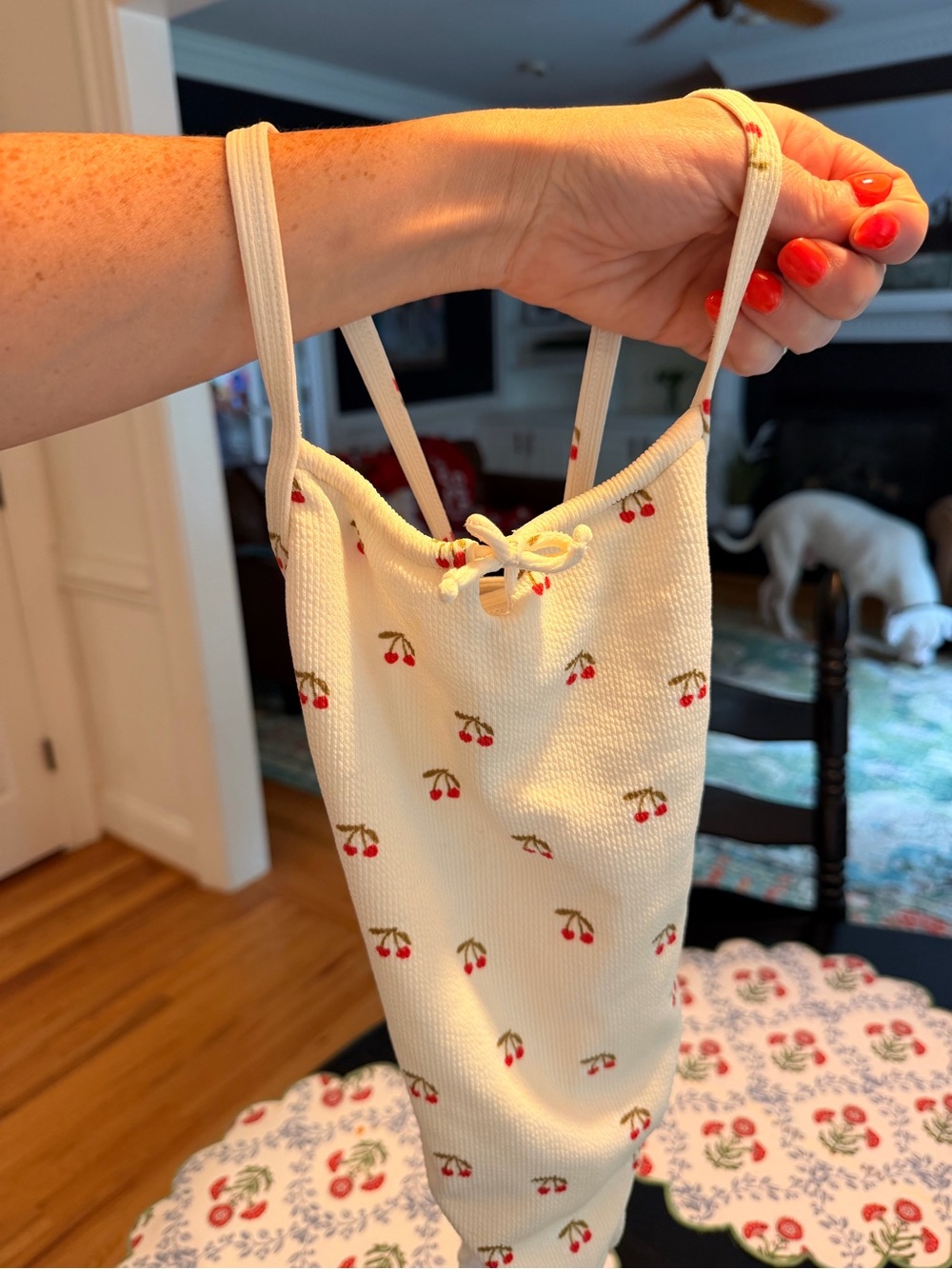 Zara Cream One Piece Swimsuit with Red Cherry Print